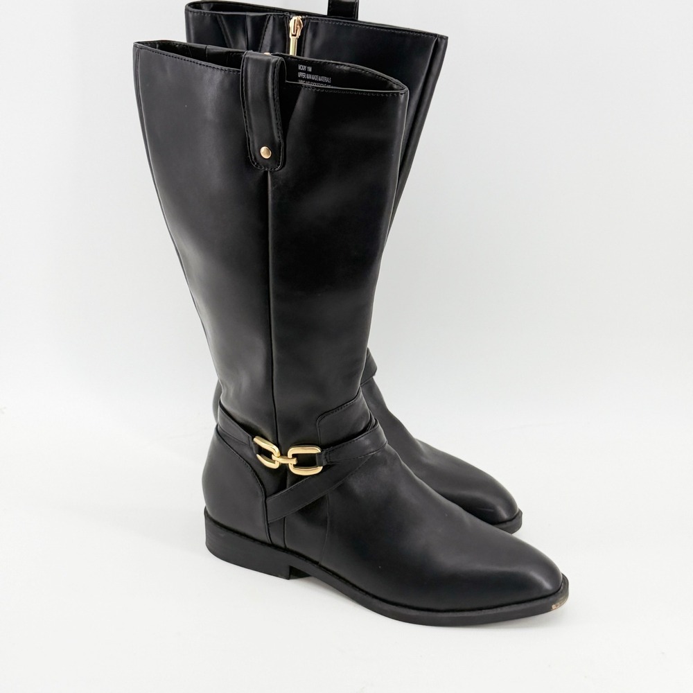 Crown & Ivy Mckay Women Black Tall Riding Boots Gold Buckle Size 11M